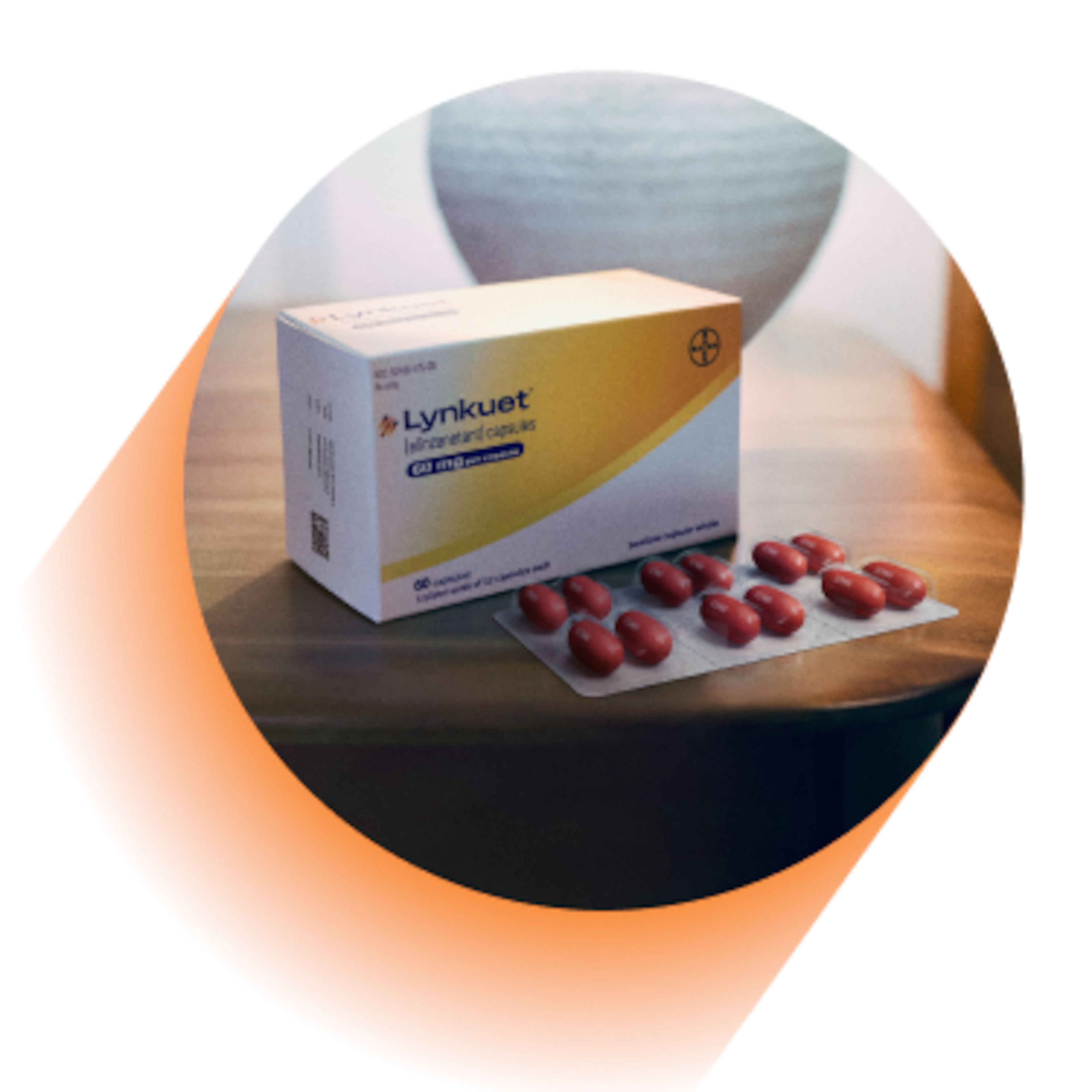 LYNKUET® (elinzanetant) tablets and package LYNKUET® (elinzanetant) tablets and package on a table
